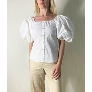 CAROLINE CONSTAS White Balloon Sleeve Button Up Blouse US SMALL